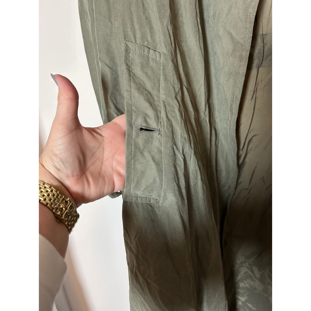 Dee Elly Olive Green Lightweight Duster Trench Coat Open Front Small - Picture 3 of 9